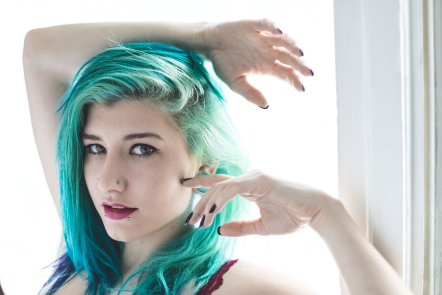 Beautiful girls with green hair