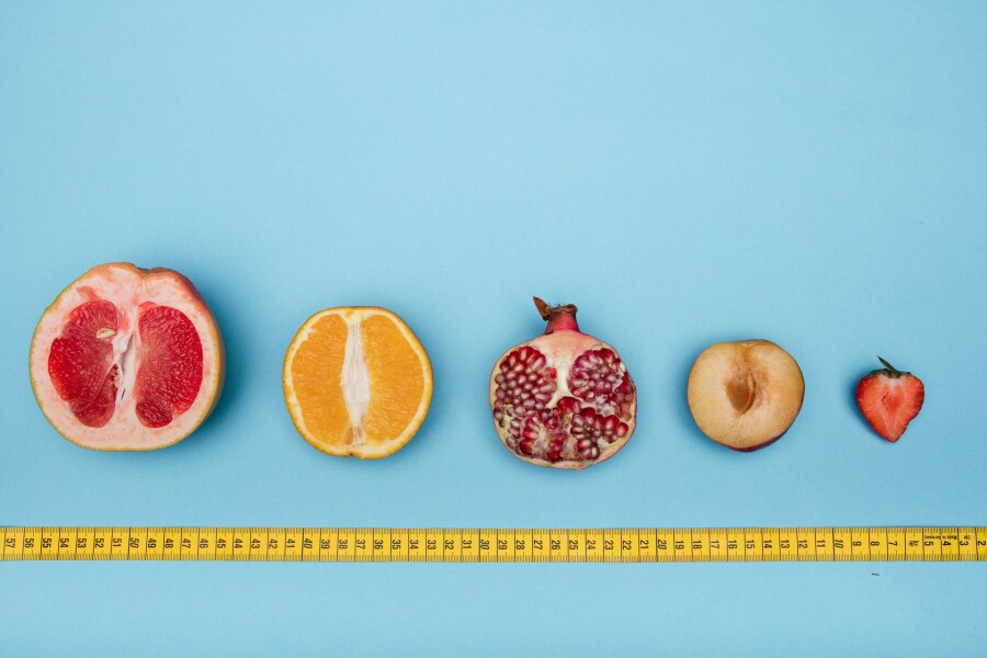 cut fruit and measuring tape